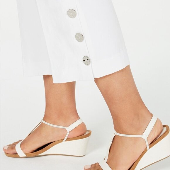 JM Collection Plus Size Button-Trim Cropped Pants White 0X 10 12 - Picture 5 of 12